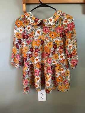Joe Fresh Floral Peter Pan Collar Dress in Cream with Pink & Orange Flowers